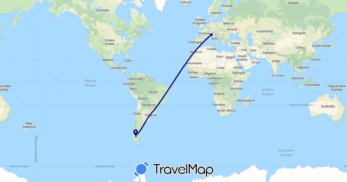TravelMap itinerary: driving in Argentina, Italy (Europe, South America)
